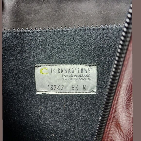 La Canadienne Patent Leather Waterproof  Square Toe Mid-Calf Boots Burgundy  8.5 - Picture 3 of 16